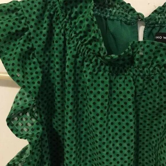 Who What Wear Kelly Green Polka Dot Ruffle High-Low Midi Dress - Picture 5 of 5